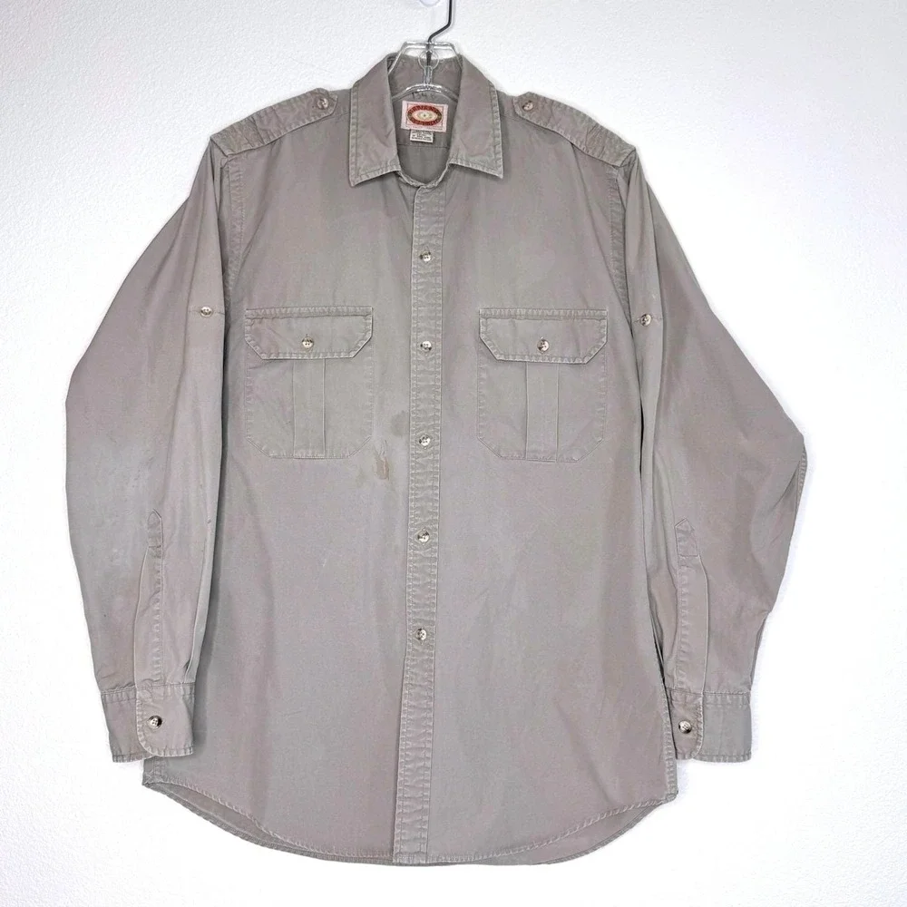 VTG BANANA REPUBLIC Archive Button Safari Mens Shirt M Khaki Stained 80s